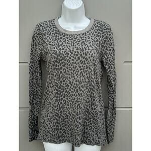 Chaser Women’s Cozy Long Raglan Sleeve Gray Leopard Print Ribbed Sweatshirt Sz M